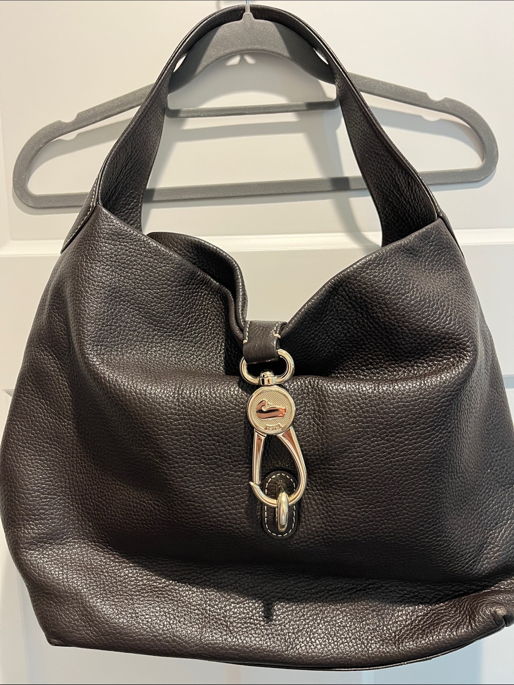 Dooney & Bourke Dark Brown Pebbled Leather Shoulder Bag with Gold Hardware
